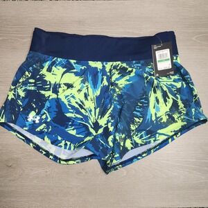 Under Armour Speed Pocket Running Shorts Fitted Lined Blue Green Women's L Nwt